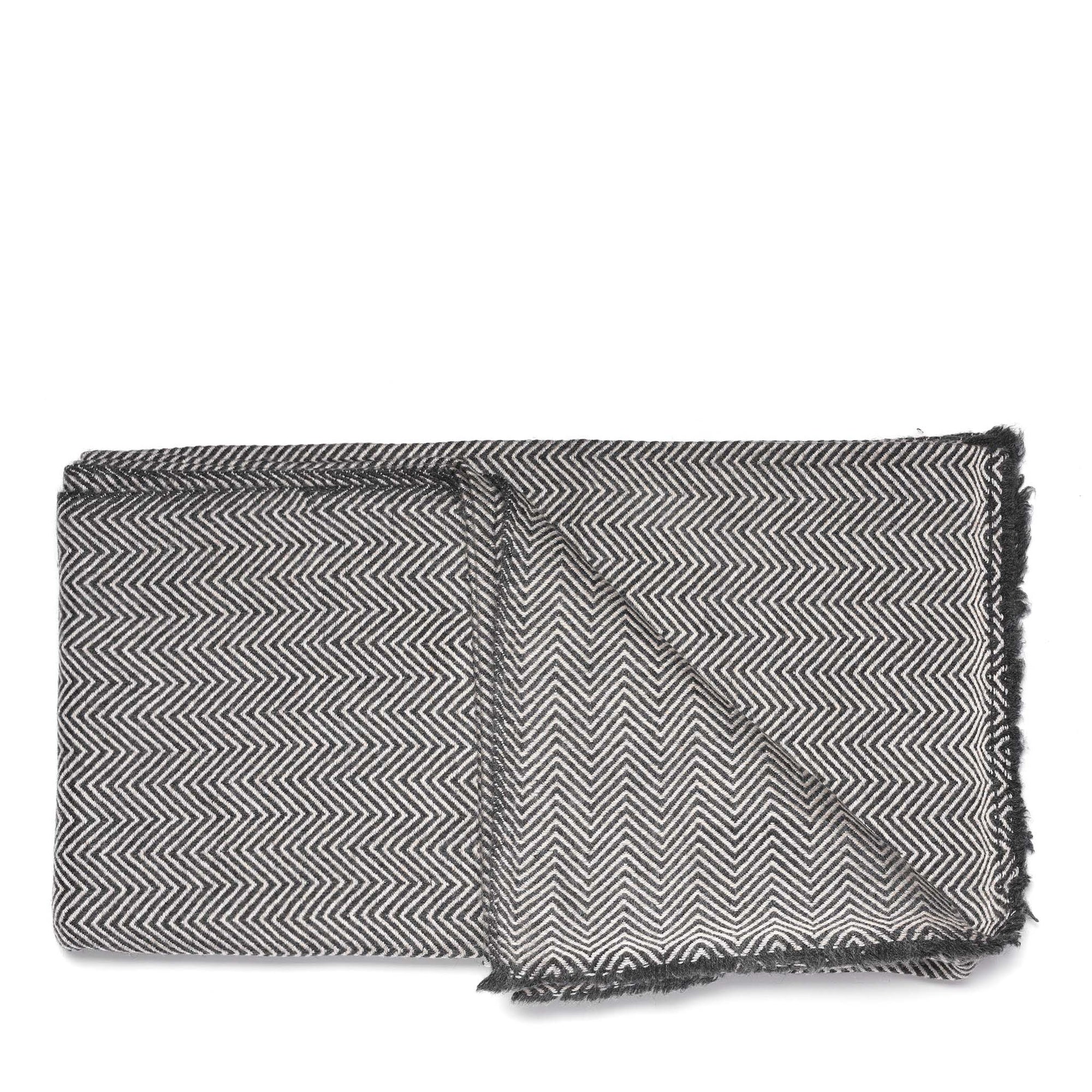 Herringbone Pale Grey Wool Throws from Kashmir | Indigo Antiques