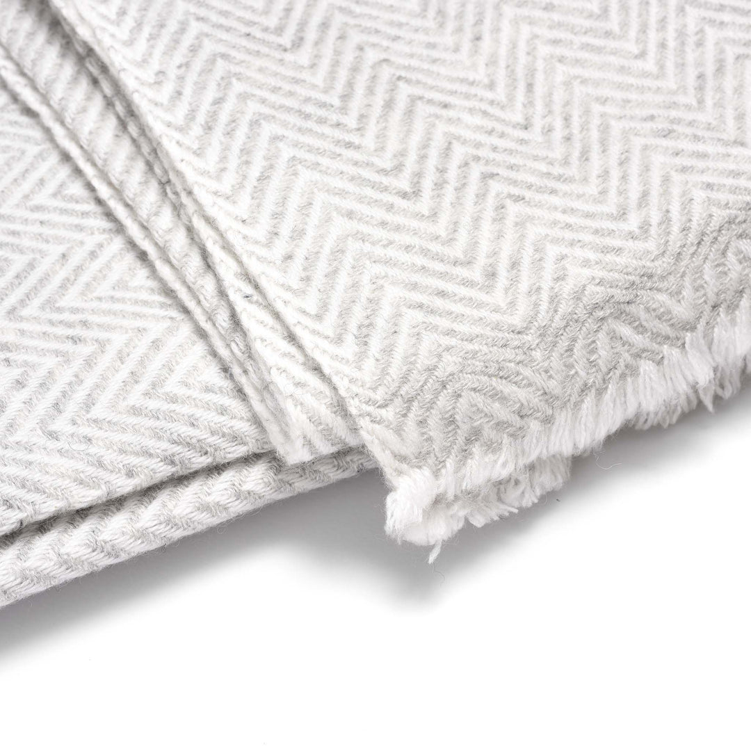 Herringbone Pale Grey Wool Throws from Kashmir | Indigo Antiques