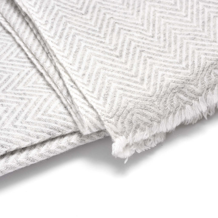 Herringbone Pale Grey Wool Throws from Kashmir | Indigo Antiques