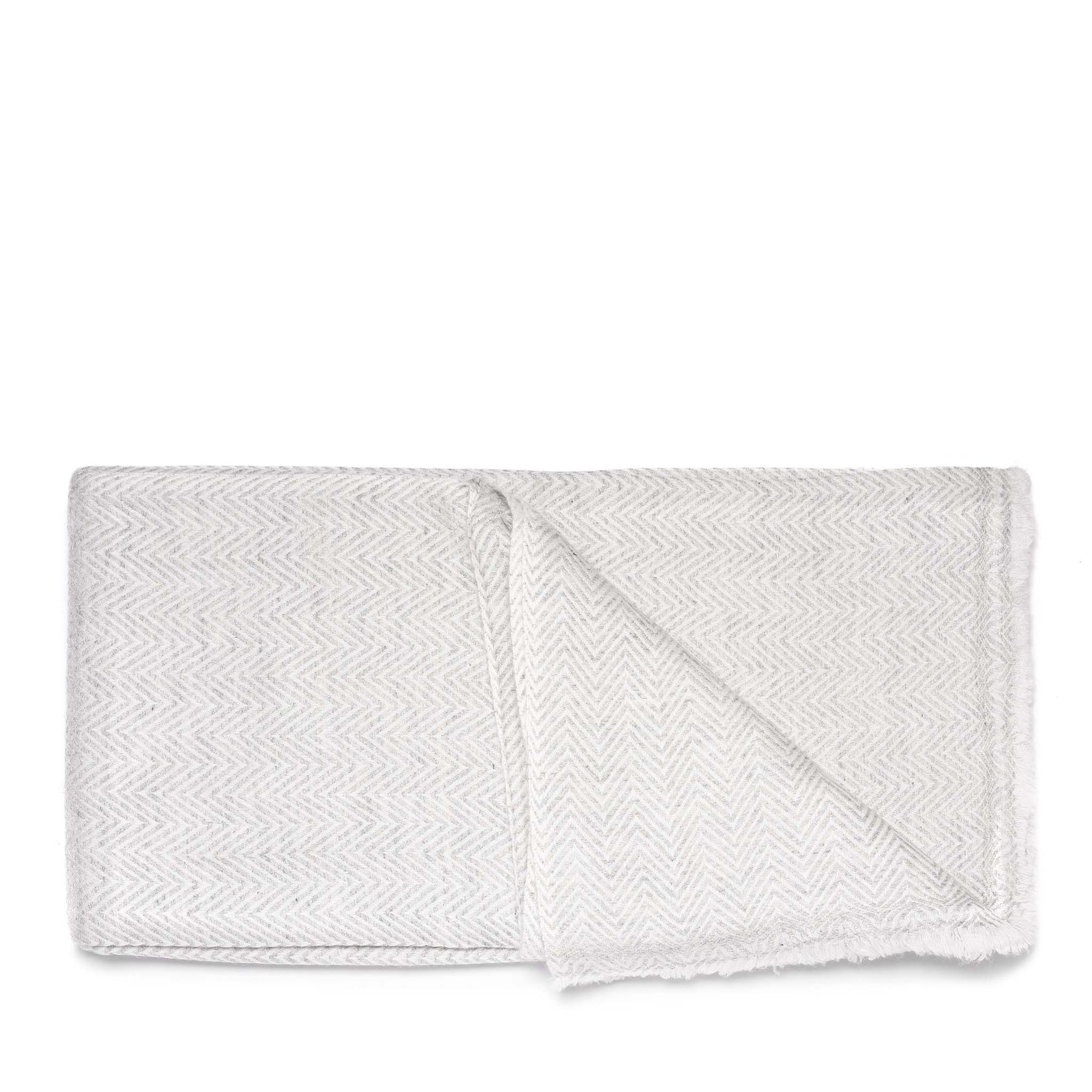 Herringbone Pale Grey Wool Throws from Kashmir | Indigo Antiques