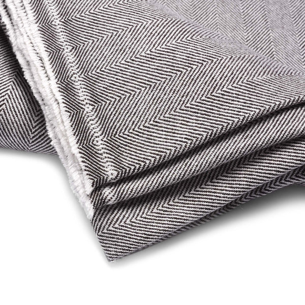 Wool Throw from Kashmir - Herringbone Charcoal