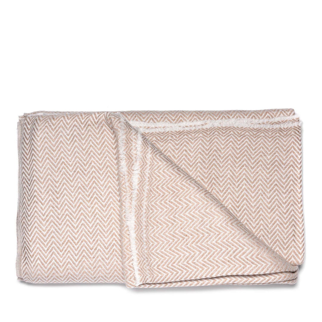 Stone Wool Throw from Kashmir -Zig Zag Cream | Indigo Antiques