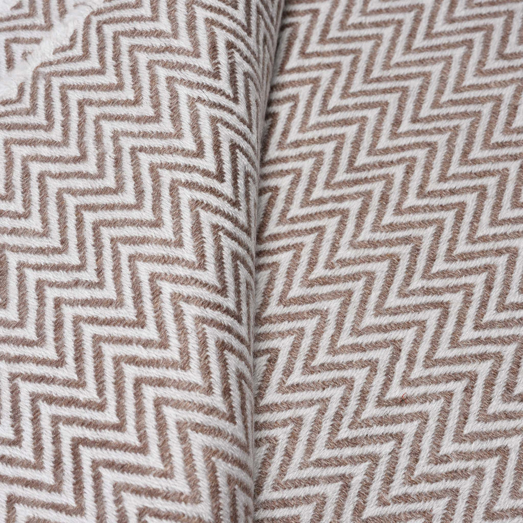 Detail From Stone Wool Throw from Kashmir -Zig Zag Taupe | Indigo Antiques