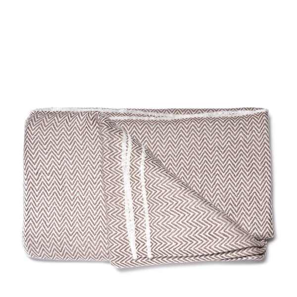Stone Wool Throw from Kashmir -Zig Zag Taupe
