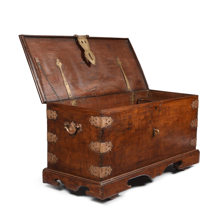 Lid Open View Of Brass Bound Teak Chest | Indigo Antiques