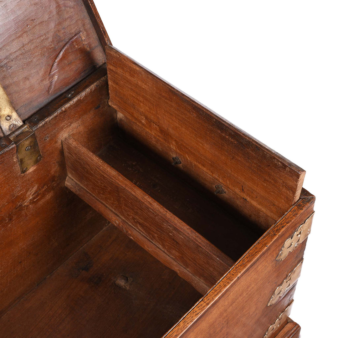 Candle Compartment Detail From Brass Bound Teak Chest | Indigo Antiques