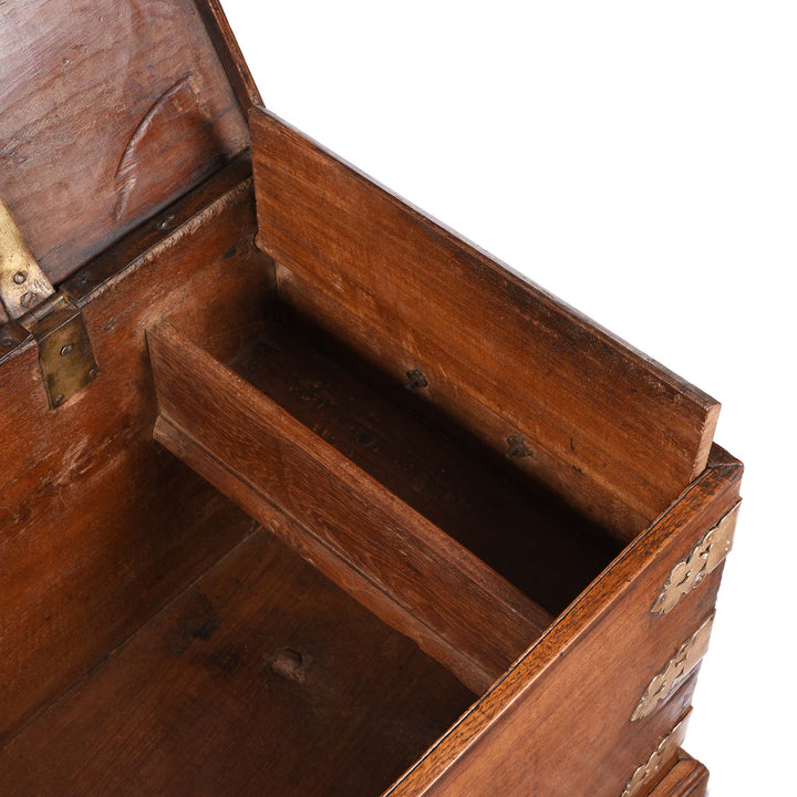 Candle Compartment Detail From Brass Bound Teak Chest | Indigo Antiques