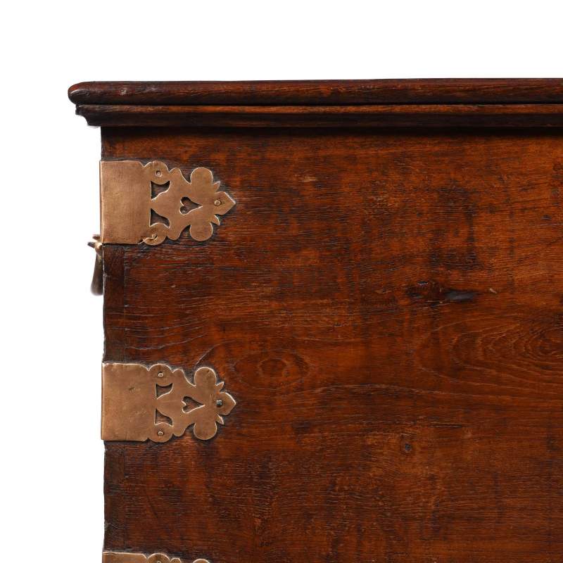 Corner Detail From Brass Bound Teak Chest | Indigo Antiques