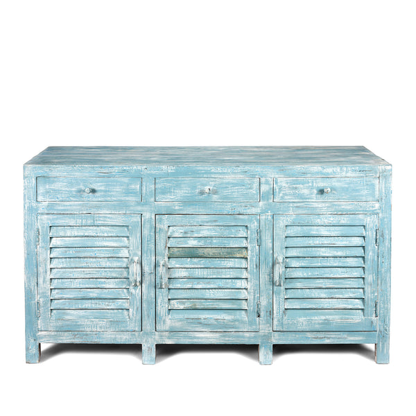 3 Door Louvre Sideboard - Blue Painted Reclaimed Teak