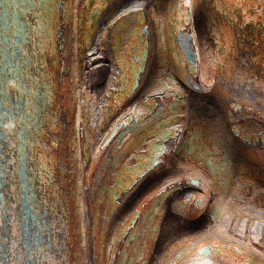 Carving Detail From Carved Gujarati Head On Stand - 19thC | Indigo Antiques