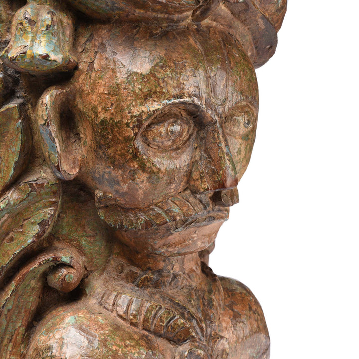 Angled Head Detail From Carved Gujarati Head On Stand - 19thC | Indigo Antiques