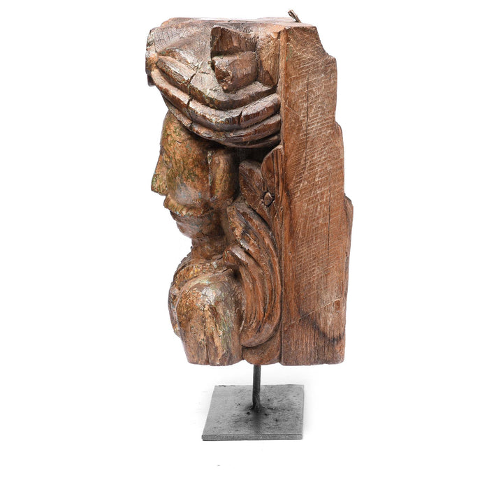 Side View Of Carved Gujarati Head On Stand - 19thC | Indigo Antiques