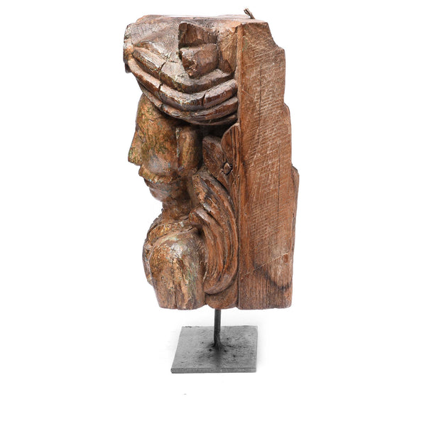 Carved Gujarati Head On Stand - 19thC