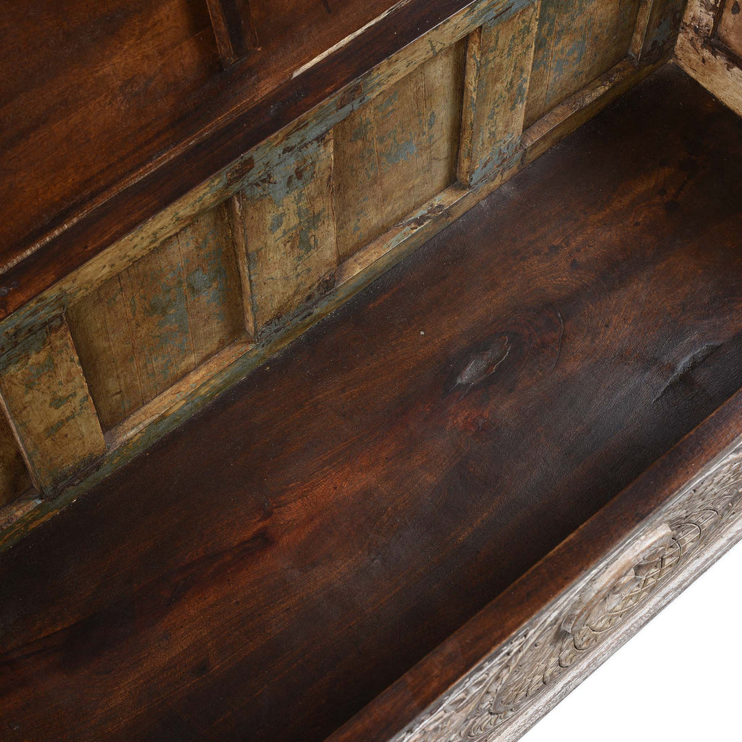 Interior Of Carved Blanket Chest Made From Old Teak Wood | Indigo Antiques