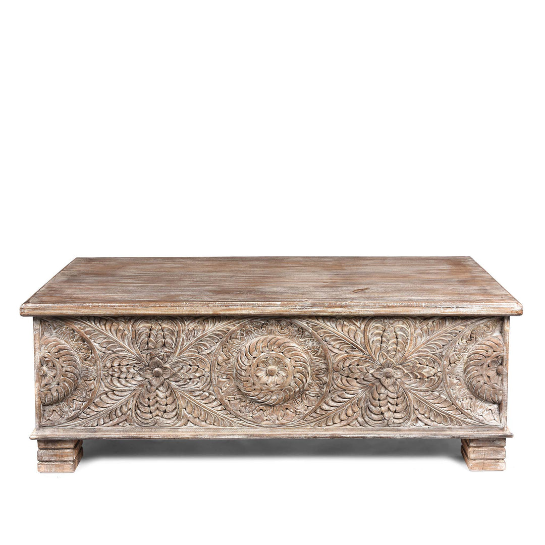 Carved Blanket Chest Made From Reclaimed Painted Teak | Indigo Antiques