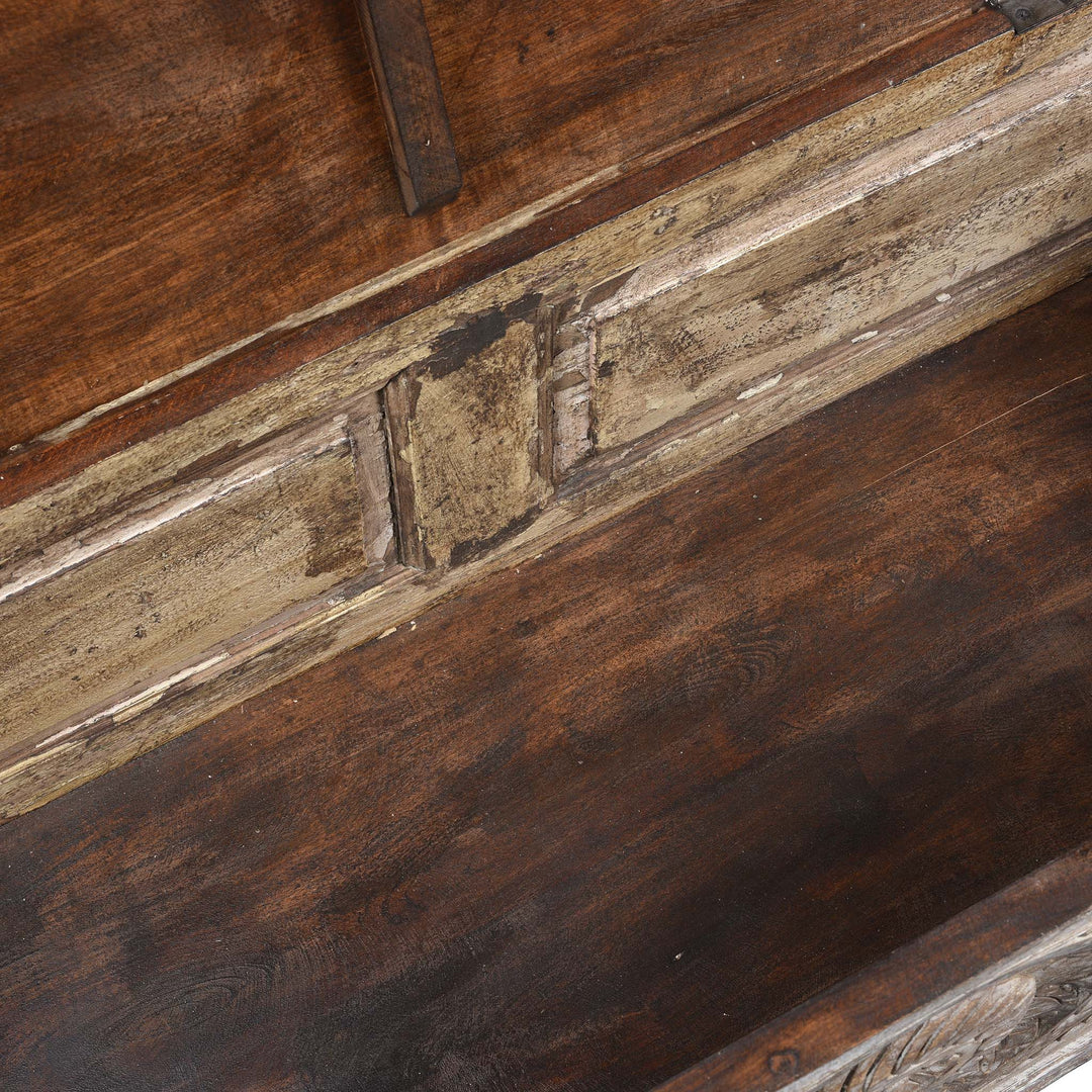 Interior Of Carved Blanket Chest Made From Reclaimed Painted Teak | Indigo Antiques