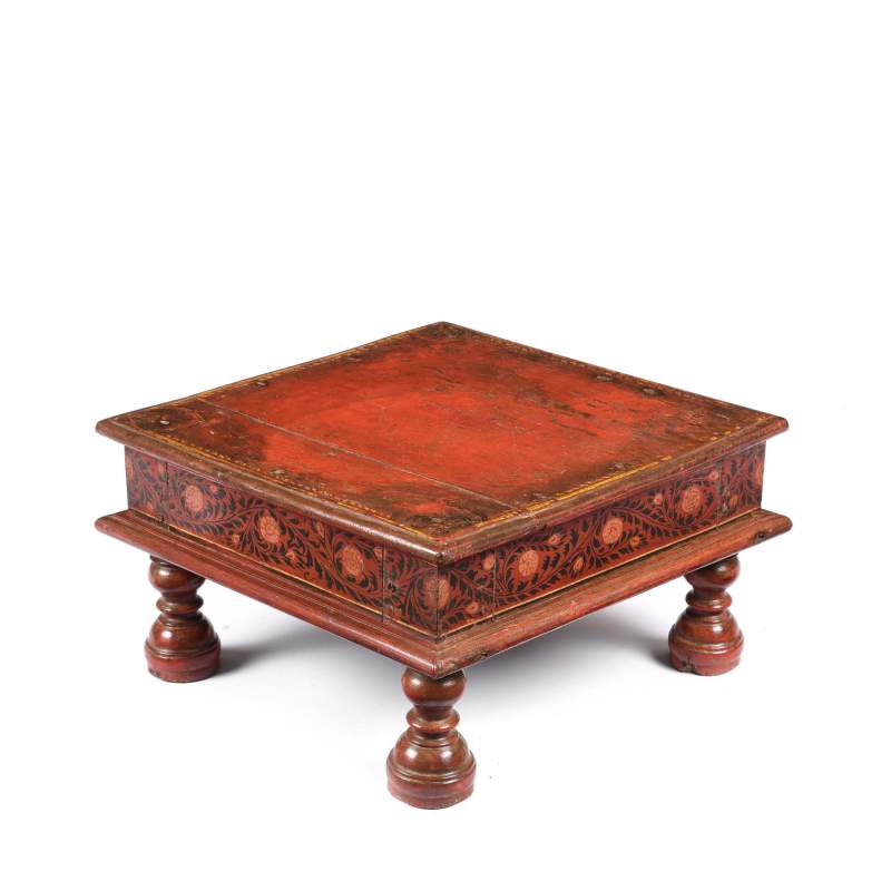 Angled View Of Bajot Low Prayer Table From Rajasthan - 19thC | Indigo Antiques
