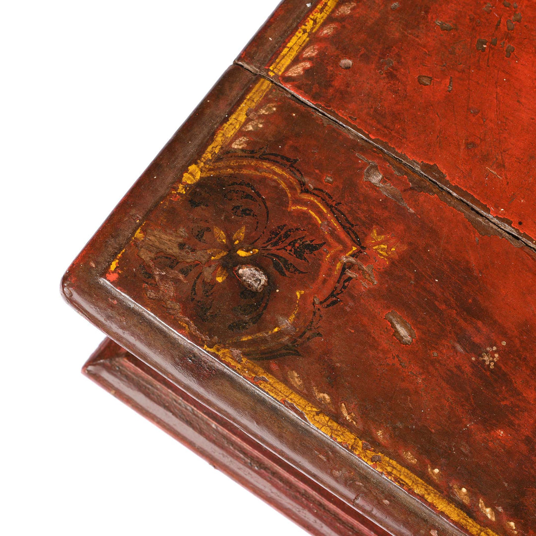 Corner Paintwork Detail From Bajot Low Prayer Table From Rajasthan - 19thC | Indigo Antiques