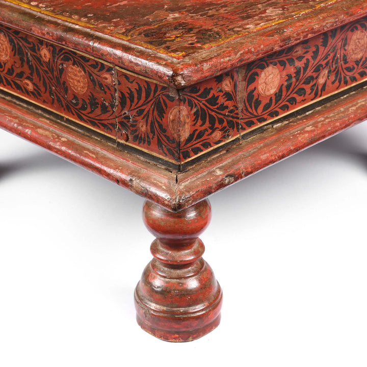Paintwork Detail From Bajot Low Prayer Table From Rajasthan - 19thC | Indigo Antiques