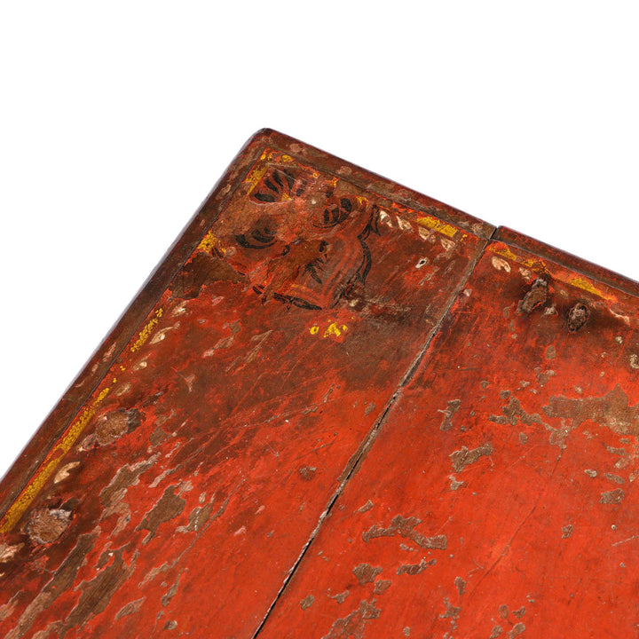 Corner Paintwork Detail From Bajot Low Prayer Table From Rajasthan - 19thC | Indigo Antiques