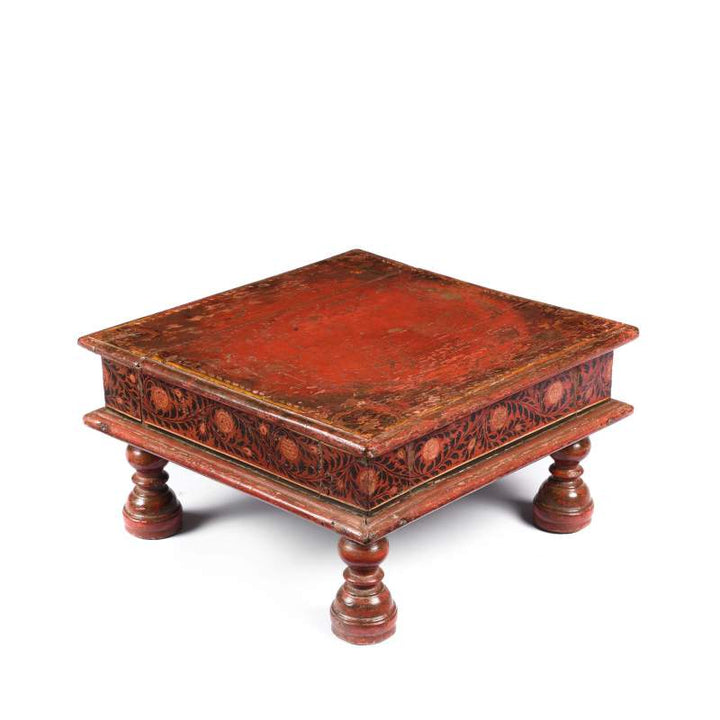 Angled View Of Bajot Low Prayer Table From Rajasthan - 19thC | Indigo Antiques