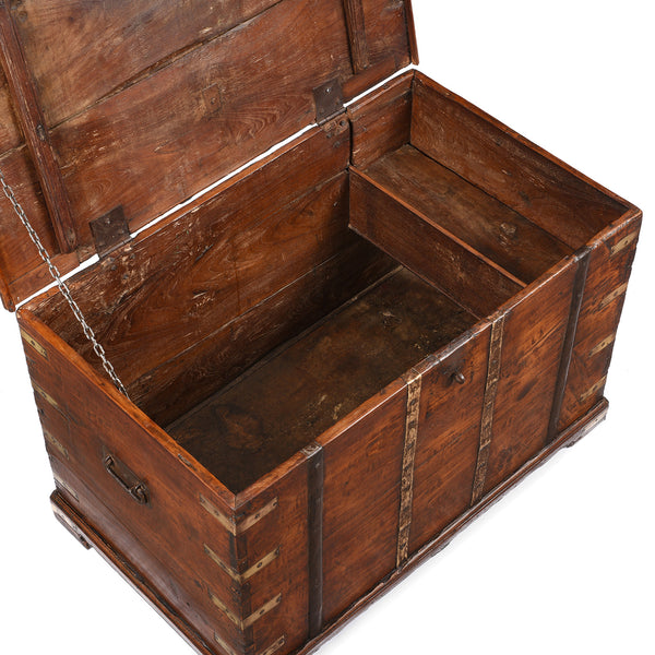 Brass Bound Teak Chest From Rajasthan - 19thC