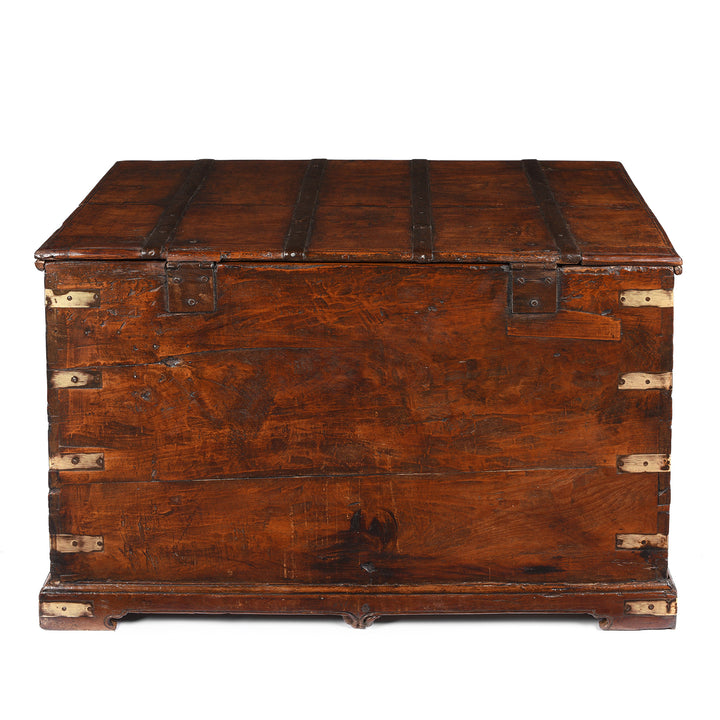 Reverse Of Brass Bound Teak Indian Military Chest From Rajasthan -19thC | INDIGO ANTIQUES