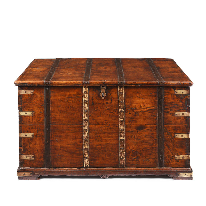 Antique Brass Bound Teak Indian Military Chest From Rajasthan -19thC | INDIGO ANTIQUES