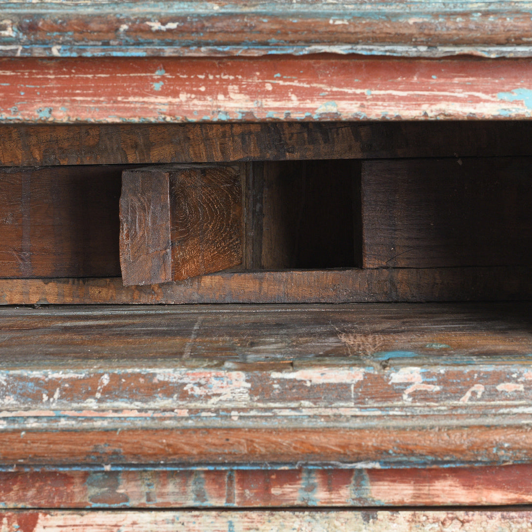 Hidden Compartment Detail From Antique Painted Almirah Indian Cabinet From Gujarat - 19thC | Indigo Antiques