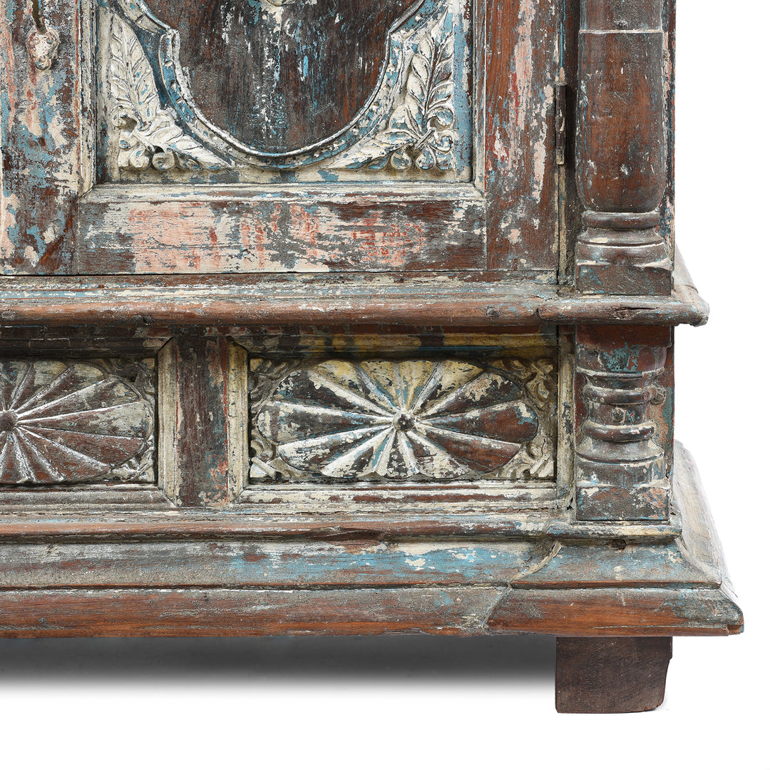 Bottom Corner Detail From Antique Painted Almirah Indian Cabinet From Gujarat - 19thC | Indigo Antiques