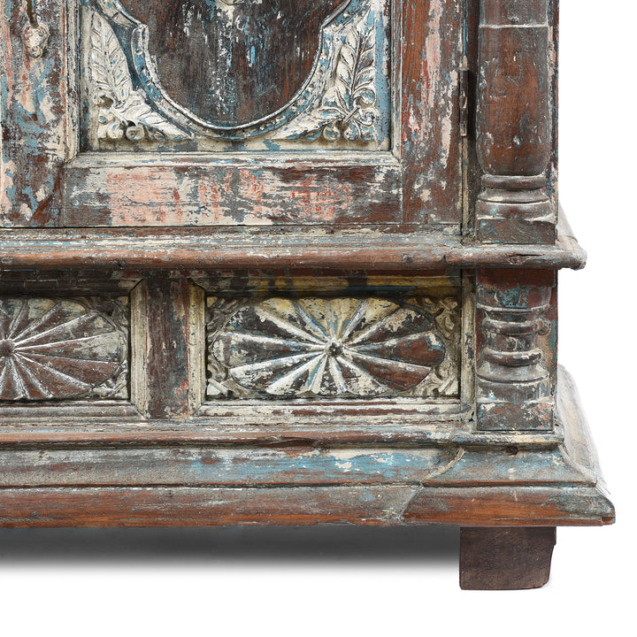 Bottom Corner Detail From Antique Painted Almirah Indian Cabinet From Gujarat - 19thC | Indigo Antiques