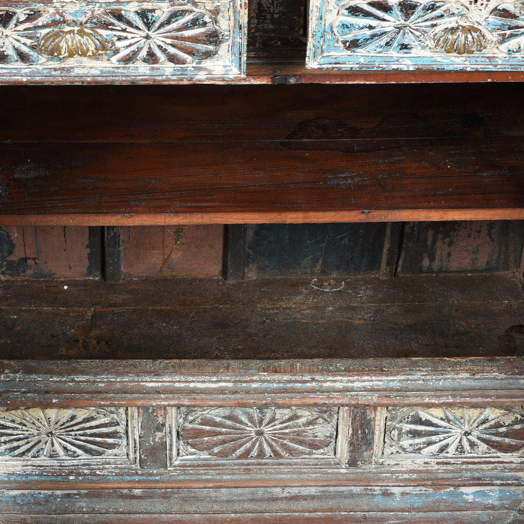 Interior View Of Antique Painted Almirah Indian Cabinet From Gujarat - 19thC | Indigo Antiques