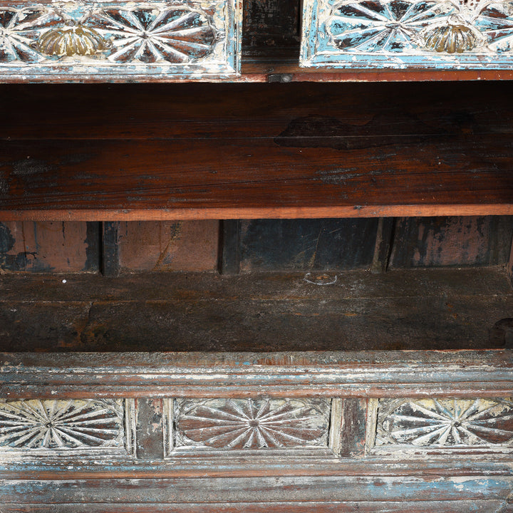 Interior View Of Antique Painted Almirah Indian Cabinet From Gujarat - 19thC | Indigo Antiques