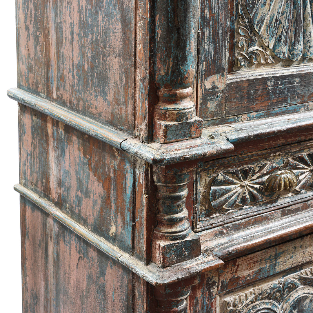 Beading Detail From Antique Painted Almirah Indian Cabinet From Gujarat - 19thC | Indigo Antiques