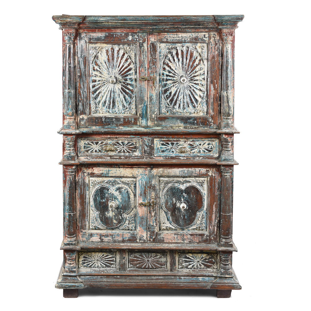 Antique Painted Almirah Indian Cabinet From Gujarat - 19thC | Indigo Antiques