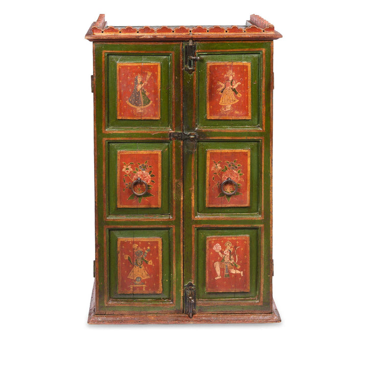Red & Green Painted Indian Cabinet From Bikaner - 19thC | Indigo Antiques