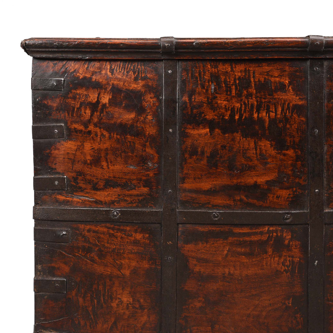 Corner Detail From Iron Bound Teak Chest From Gujarat - 19thC | Indigo Antiques