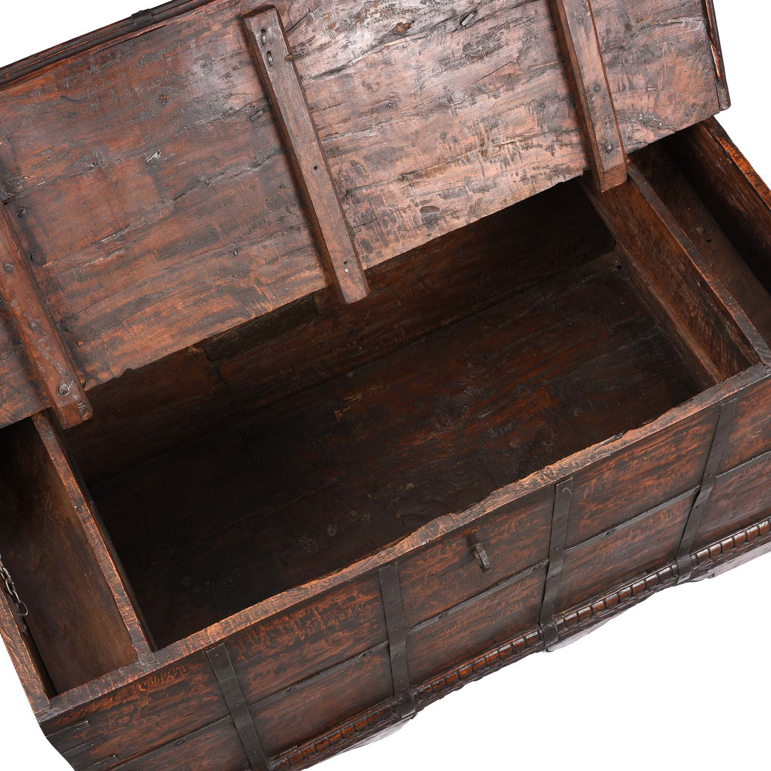 Interior View Of Iron Bound Teak Chest From Gujarat - 19thC | Indigo Antiques