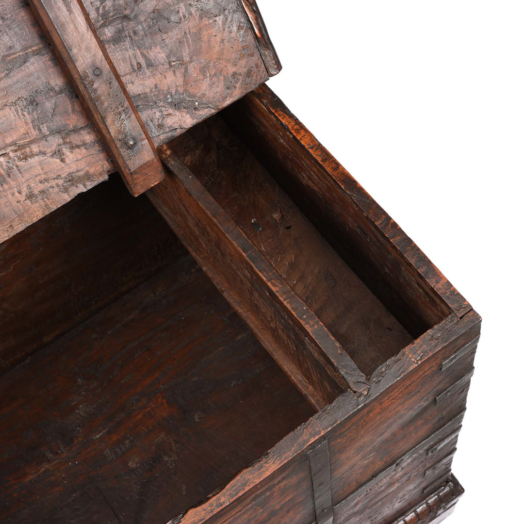 Candle Compartment View From Iron Bound Teak Chest From Gujarat - 19thC | Indigo Antiques