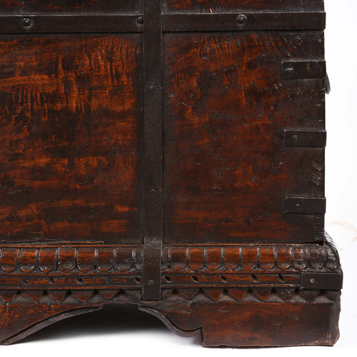 Bottom Corner Detail From Iron Bound Teak Chest From Gujarat - 19thC | Indigo Antiques