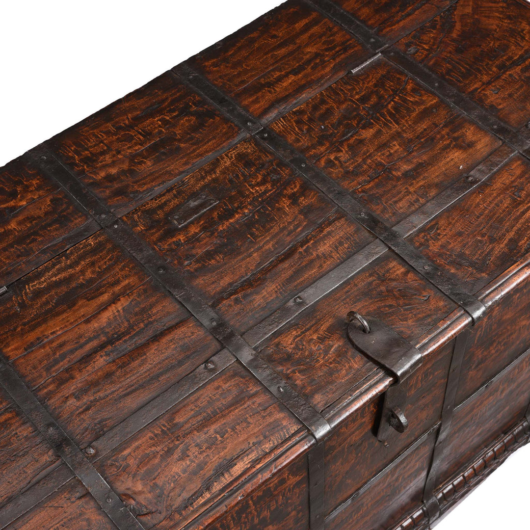 Surface Detail From Iron Bound Teak Chest From Gujarat - 19thC | Indigo Antiques