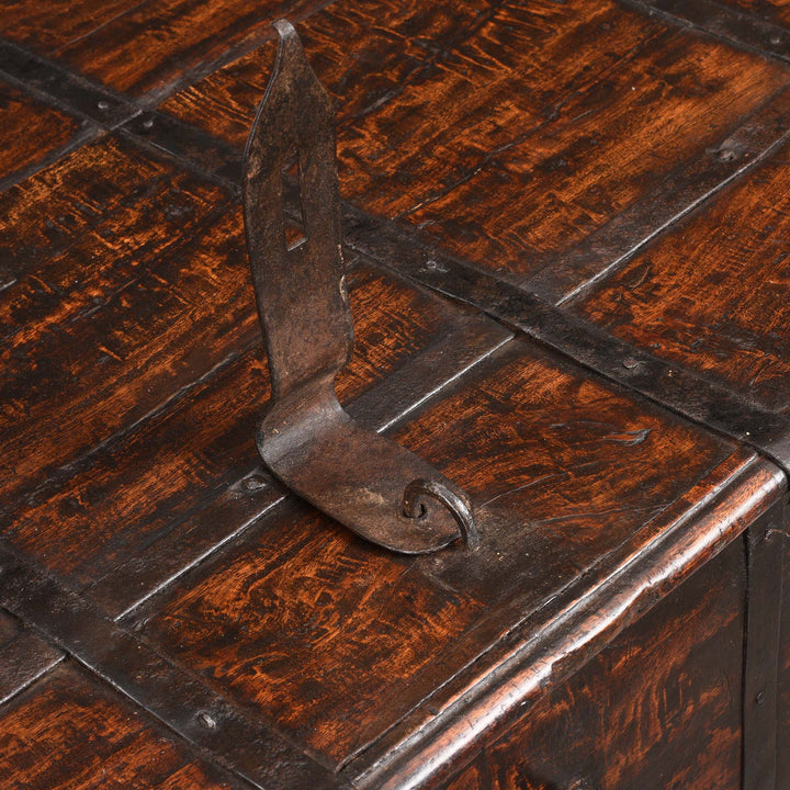 Open Latch Detail From Iron Bound Teak Chest From Gujarat - 19thC | Indigo Antiques