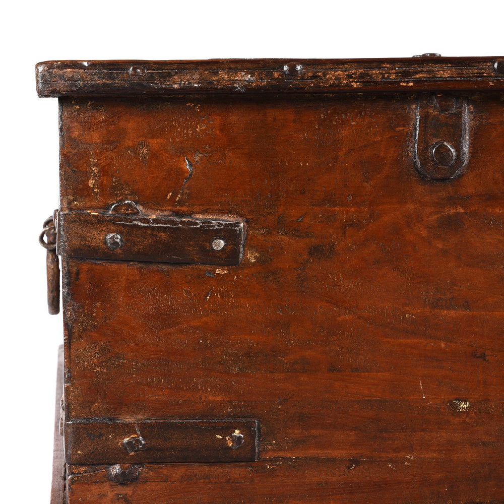Corner Detail From Iron Bound Indian Teak Chest From Gujarat - 18thC | Indigo Antiques