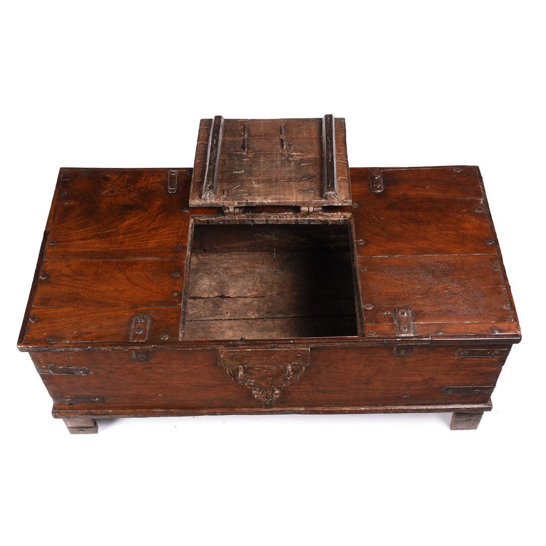 Open Hatch View Of Iron Bound Indian Teak Chest From Gujarat - 18thC | Indigo Antiques