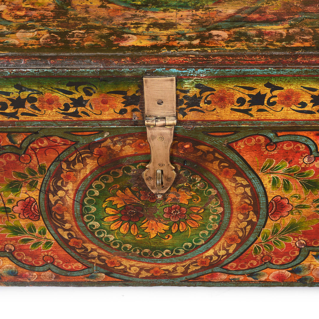 Latch Detail From Old Teak Chest From Rajasthan with New Paint - 19thC | INDIGO ANTIQUES