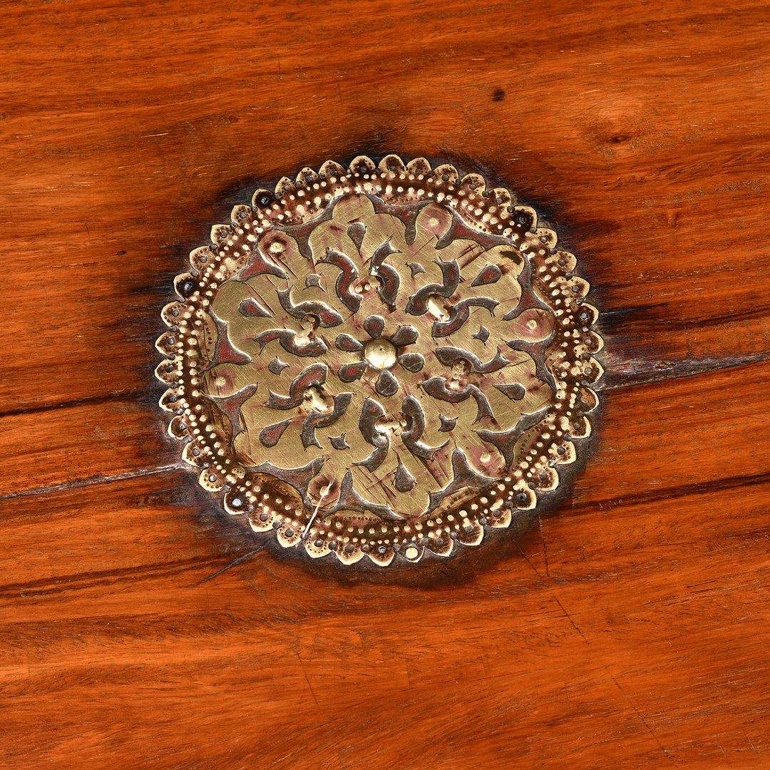Metalwork Detail From Antique Octagonal Bajot Low Prayer Table From Rann Of Kutch - 19thC | Indigo Antiques