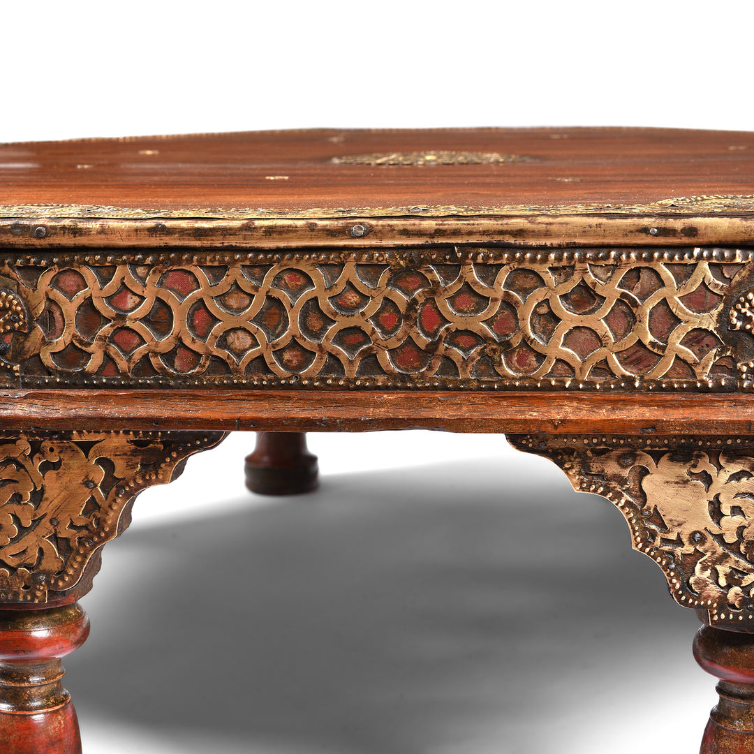Metalwork Detail From Antique Octagonal Bajot Low Prayer Table From Rann Of Kutch - 19thC | Indigo Antiques
