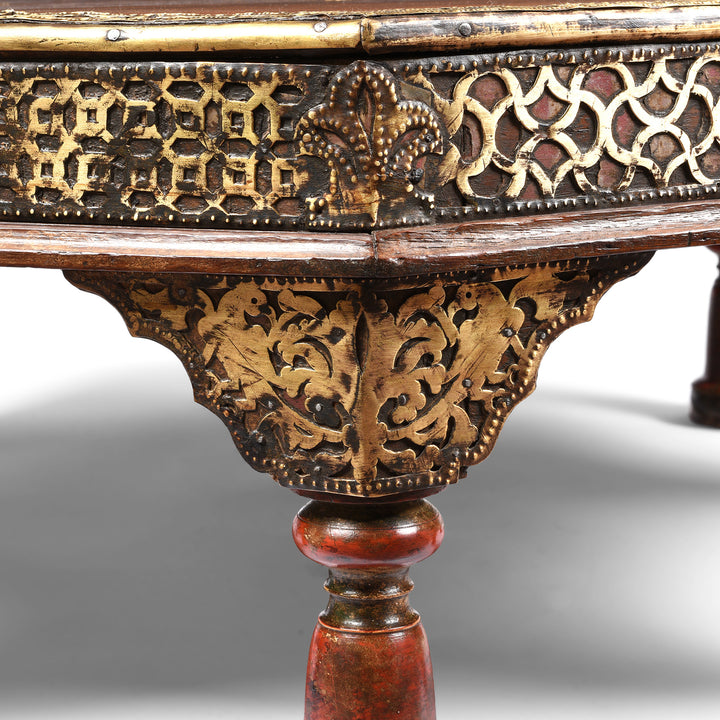 Metalwork Detail From Antique Octagonal Bajot Low Prayer Table From Rann Of Kutch - 19thC | Indigo Antiques