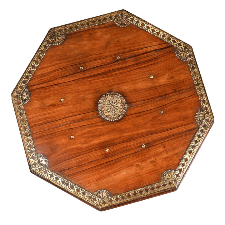 Top Down View Of Antique Octagonal Bajot Low Prayer Table From Rann Of Kutch - 19thC | Indigo Antiques