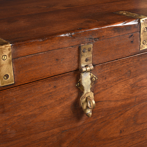Brass Bound Teak Military Chest From Rajasthan -19th Century